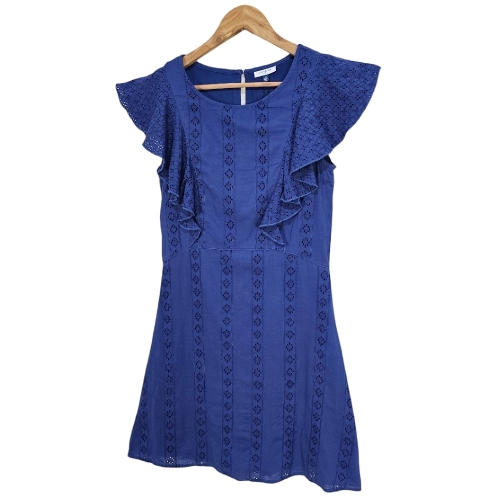 Cabana Life Navy Eyelet UPF 50+ Flutter Sleeve Mini Dress Size XS Beachy NWT - Picture 3 of 15